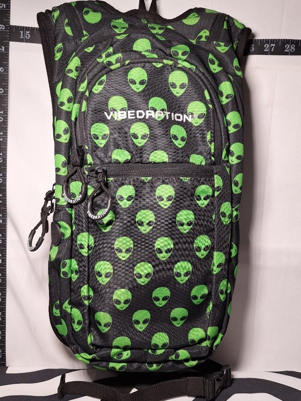 *SALE* Vibedration Hydration Backpack w/o Bladder, Black Green, Aliens, Used